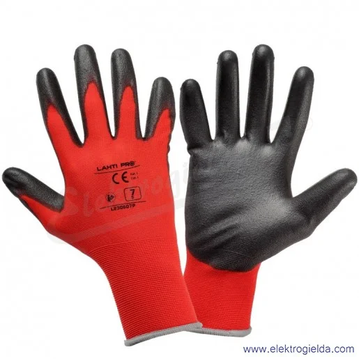 Rękawice robocze L230608K PU czarno-czerwone roz.8