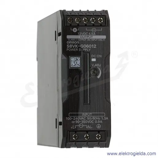 Zasilacz impulsowy S8VK-G06012 zasilanie 85..264VAC lub 90..350VDC, wyjście 12VDC moc 60W 4.5A, montaż DIN Zasilacz impulsowy S8VK-G06012 zasilanie 85..264VAC lub 90..350VDC, wyjście 12VDC moc 60W 4.5A, montaż DIN