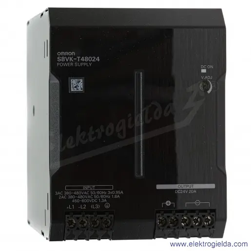 Zasilacz impulsowy S8VK-T48024 zasilanie 380..480VAC, wyjście 480W, 24VDC, 20A, montaż DIN Zasilacz impulsowy S8VK-T48024 zasilanie 380..480VAC, wyjście 480W, 24VDC, 20A, montaż DIN