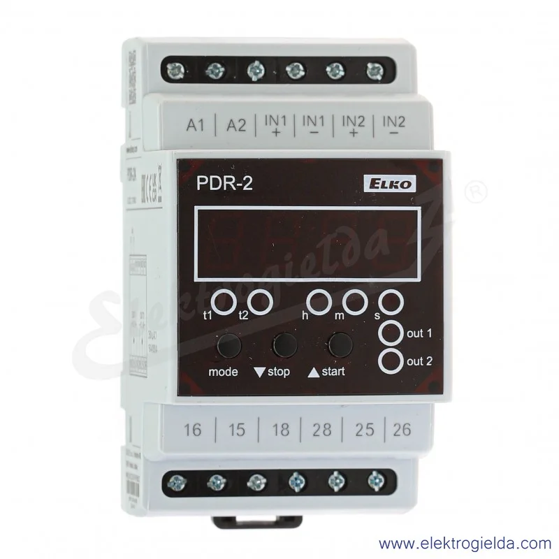 Przekaźnik czasowy PDR-2A/UNI PDR-2/A UNI 12-240 VAC/DC wielofunkcyjny programowalny, dwa wyjścia, 16 funkcji, czas 0.01s-99h