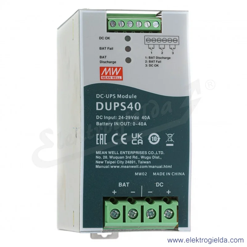 Moduł pracy buforowej DUPS40 40A 24V, montaż DIN