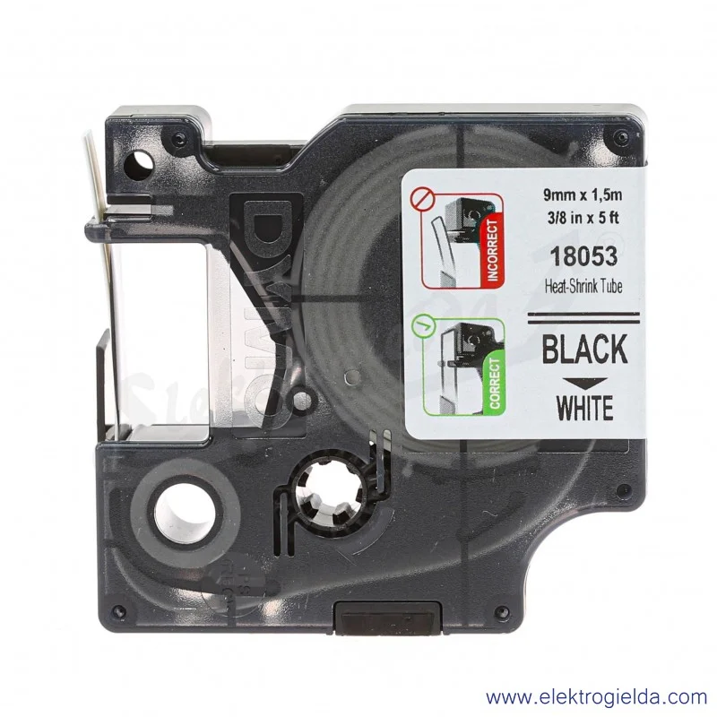 Taśma Dymo S0718280 18053 9mmx1.5m, rurka biała termokurczliwa czarny nadruk