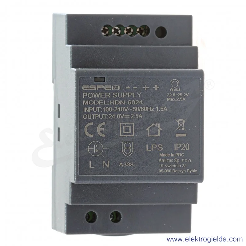 HDN-6024 (Din Rail Power Supply) 100-240VAC 24V 2,5A