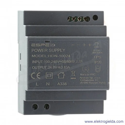 HDN-10024 (Din Rail Power Supply) 100-240VAC 24V 3,8A