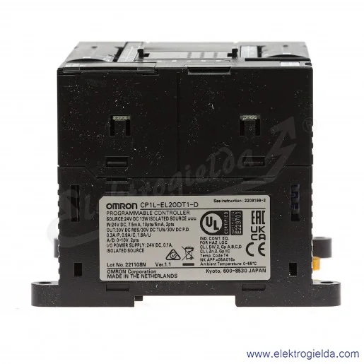 Sterownik PLC CP1L-EL20DT1-D zasilanie 24VDC, 8 wejść x 24 VDC, 6 wyjść PNP 0.3A, program 5 tys. kroków + pamięć danych 10 tys. 