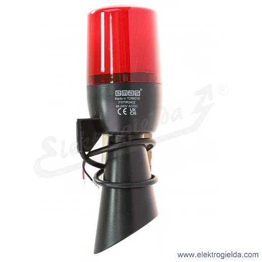 Sygnalizator świetlno-dźwiękowy T0-IT070R240Z klosz czerwony fi 70mm, z buzerem 130dB, 48-240VAC