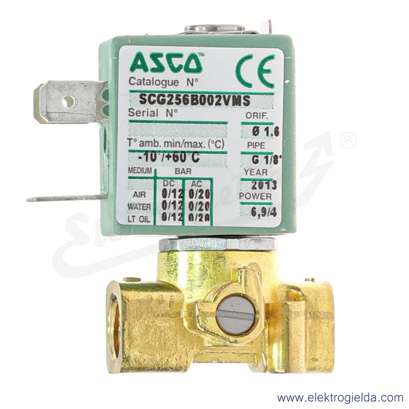 Zawór grzybkowy elektromagnetyczny SCG256B002VMS.230/50, 2/2 NC, G1/8, 0-20 Bar, 1.33 l/min, z cewka 230V