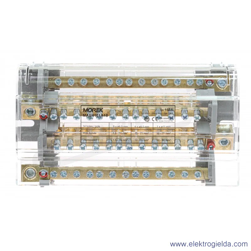 Blok rozdzielczy MAB4161A18 4P 160A-14 Moblock 1x50+4x35+9x16mm