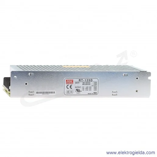 Zasilacz impulsowy RT-125D 136W zasilanie 88-264VAC lub 124-370VDC, wyjście 125W 5VDC (8A), 12VDC (2A), 24VDC (3A), modułowy