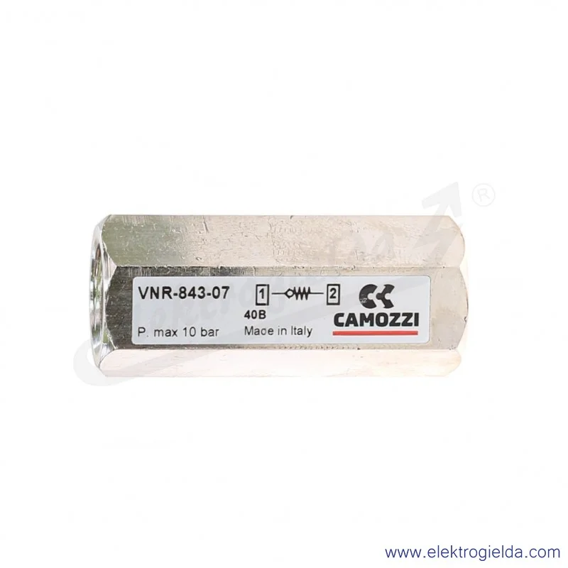 Zawór zwrotny VNR-843-07, G1/4 gwint wewnętrzny, 0.2-10 Bar, 1400 l/min, konstrukcja grzybkowa, Camozzi