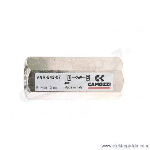 Zawór zwrotny VNR-843-07, G1/4 gwint wewnętrzny, 0.2-10 Bar, 1400 l/min, konstrukcja grzybkowa, Camozzi
