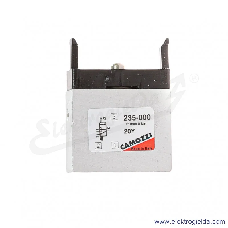 Zawór miniaturowy pneumatyczny 235-000, 3/2 NC, monostabilny, M5, 2 ÷ 8 bar, 60 l/min, siła uruchamiająca 7 N, Camozzi # kostka 