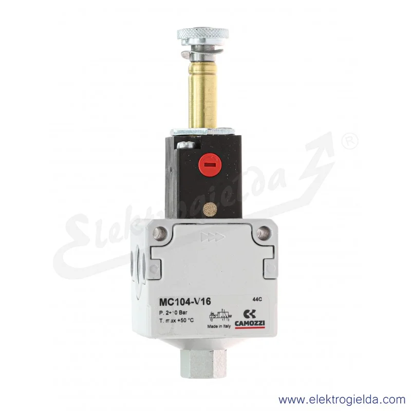 Zawór odcinający elektromagnetyczny MC104-V16, 3/2 NC, monostabilny, G1/4, 2 ÷ 10 bar, 1600 l/min, bistabilne wysterowane ręczne