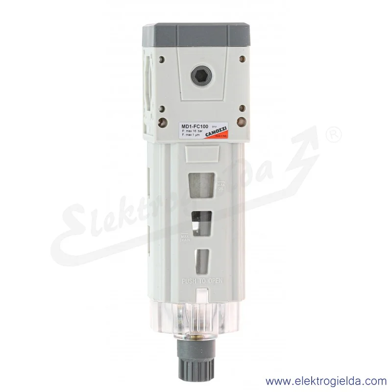Filtr koalescencyjny MD1-FC100, filtracja 1 µm, 0.3-16 Bar, 1200 l/min w zależności od wybranego naboju przyłączeniowego, spust 