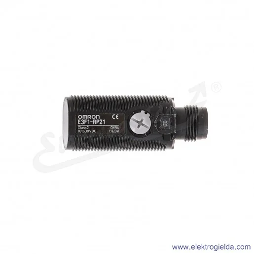 Czujnik refleksyjny E3F1-RP21 zasięg 0.1..3000mm, zasilanie 10..30VDC, PNP Dark-ON lub Light-ON, złącze męskie M12 4P, obudowa M
