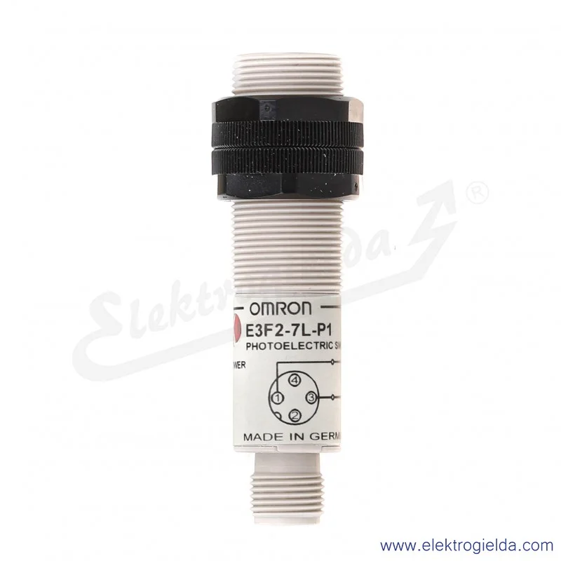 Nadajnik bariery E3F2-7L-P1 zasilanie 10..30VDC złącze męskie M12 4P, zasięg 0..7m, obudowa M18