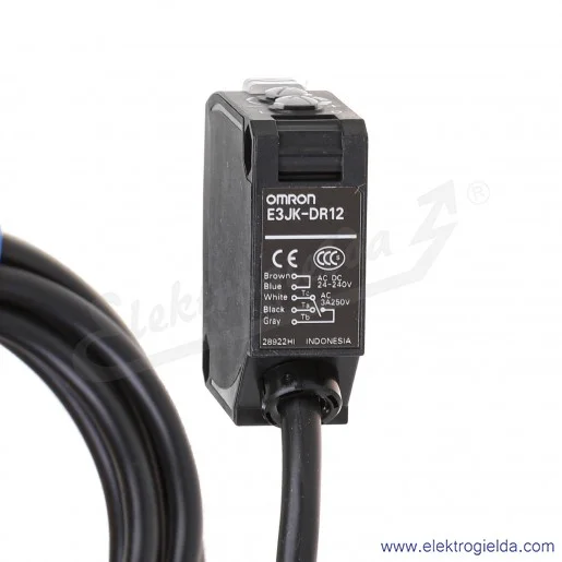 Czujnik odbiciowy E3JK-DR12 2M zasięg 300mm, zasilanie 24..240VAC/DC 3A, SPDT Dark-ON i Light-ON, IP64, przewód 2m