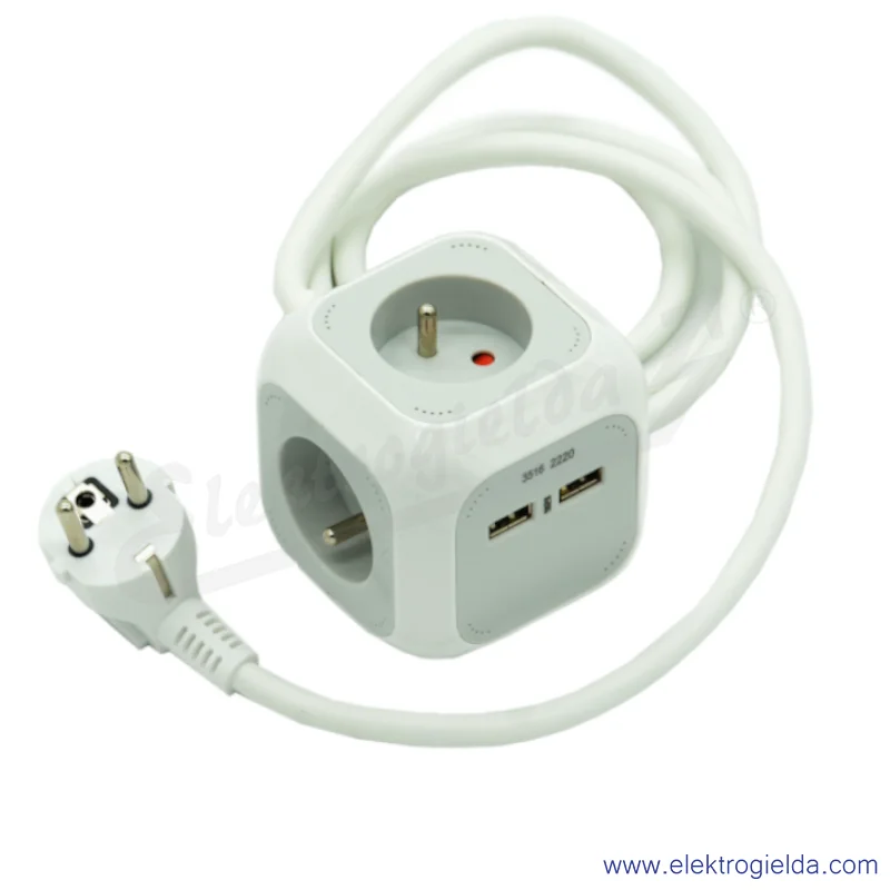 Przedłużacz kostka 1150101 Brennenstuhl długość 1.4m, przewód 3G1,5 4x230 + 2x USB