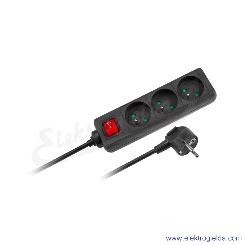 Przedłużacz listwowy URZ3197-3B z przełącznikiem, przewód 3m 3x1,5mm, 3 gniazda EU 230V 16A