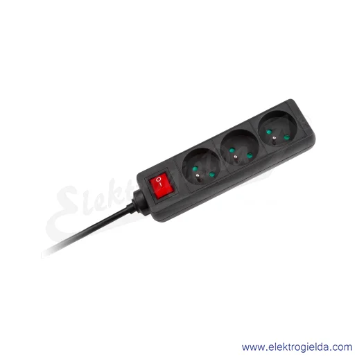 Przedłużacz listwowy URZ3197-5B z przełącznikiem, przewód 5m OWY3x1.5, 3 gniazda 230V 16A Przedłużacz listwowy URZ3197-5B z przełącznikiem, przewód 5m OWY3x1.5, 3 gniazda 230V 16A
