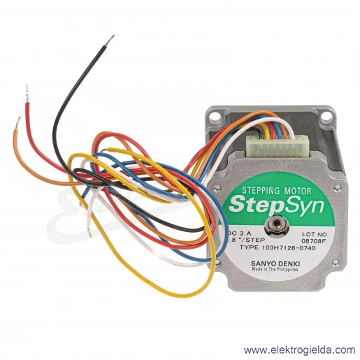 Silnik krokowy 103H7126-0740, 24V DC, 3A, 2- fazowy, 1,27Nm, krok 1.8°, flansza 56mm, unipolarny, Sanyo Denki