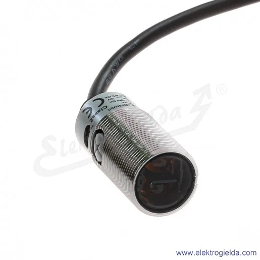 Czujnik odbiciowy E3FB-DP12 zasięg 0.300mm, zasilanie 10..30VDC, PNP, Dark-ON lub Light-ON, obudowa M18 IP67, przewód 2m