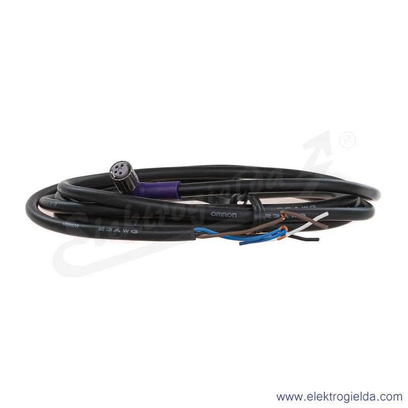 Kabel z gniazdem XS3F-LM8PVC4A 2M kątowe M8 (żeńskie), 4-biegunowy, standardowy kabel PVC, IP67, 2m z wolnym końcem przewodów