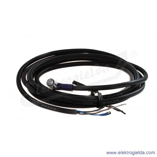 Kabel z gniazdem XS3F-LM8PVC4A 2M kątowe M8 (żeńskie), 4-biegunowy, standardowy kabel PVC, IP67, 2m z wolnym końcem przewodów