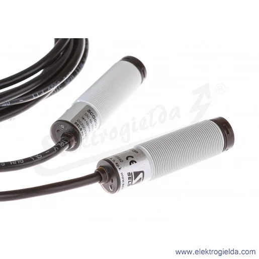 Czujnik odbiciowy SCOB 20 RPP odbiornik/nadajnik, zasięg 20m, 10..30VDC, PNP NO+NC, obudowa M18 z tworzywa, przewód 2m, długość 