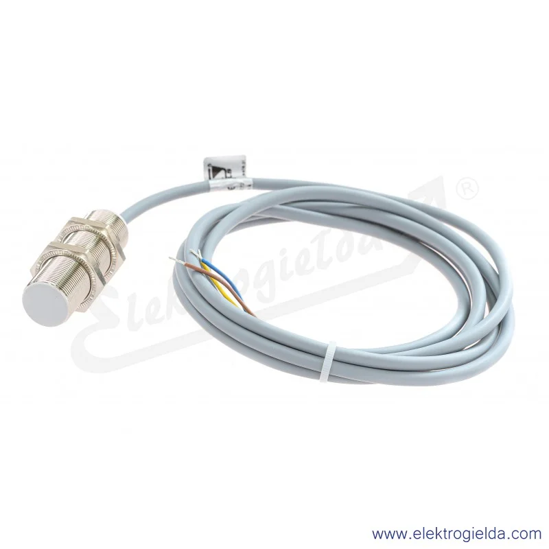 Czujnik indukcyjny PCIA5ZWM18552M 20..250VAC zasięg 5mm, tuleja M18, mosiądz, wbudowany, NO, kabel 2m, długość 55mm
 