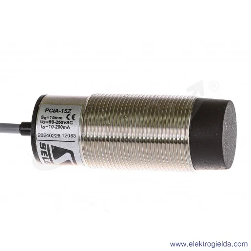 Czujnik indukcyjny PCIA15Z PCIA 15Z 90..250VAC, zasięg 15mm, NO, tuleja M30, wystający, długość 77mm
 