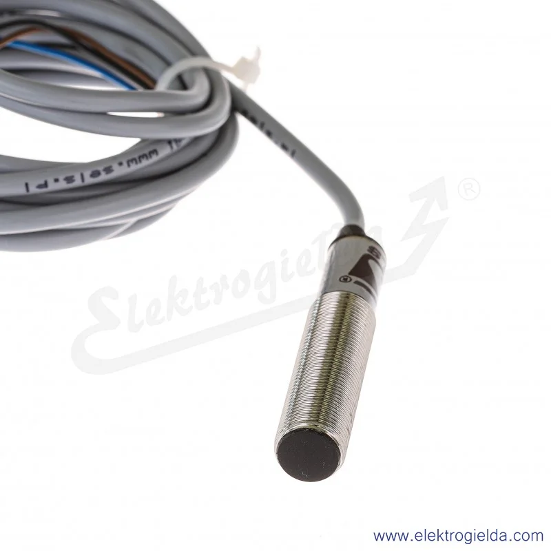 Czujnik indukcyjny PCID 2RP 10-30VDC, zasięg 2mm, PNP NC, tuleja mosiężna M12 długość 61mm, przewód 2m