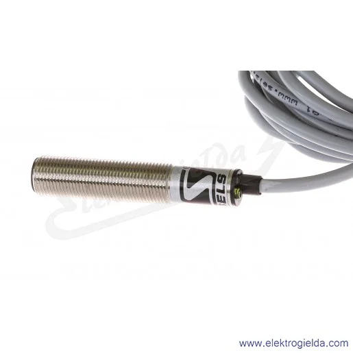 Czujnik indukcyjny PCID 2RP 10-30VDC, zasięg 2mm, PNP NC, tuleja mosiężna M12 długość 61mm, przewód 2m