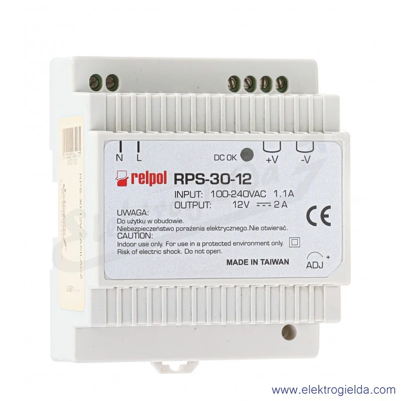 Zasilacz impulsowy RPS-30-12V zasilanie 80..264VAC, wyjście 30W 12VDC