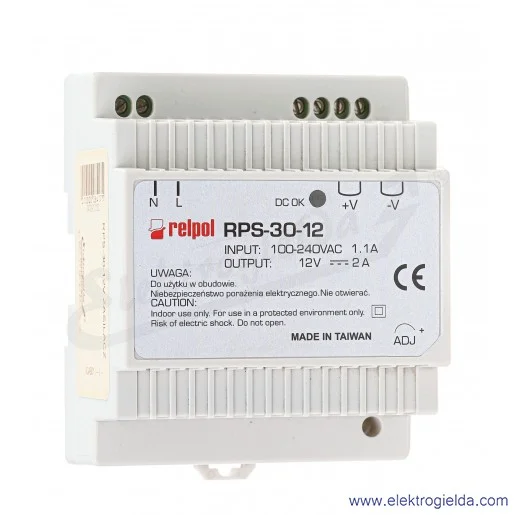 Zasilacz impulsowy RPS-30-12V zasilanie 80..264VAC, wyjście 30W 12VDC