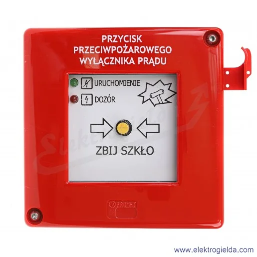 Przycisk przeciwpożarowego wyłącznika prądu PPWP-A M1/2K XY ZC 24VAC/DC-230VAC z młoteczkiem 2xLED zielona/czerwona