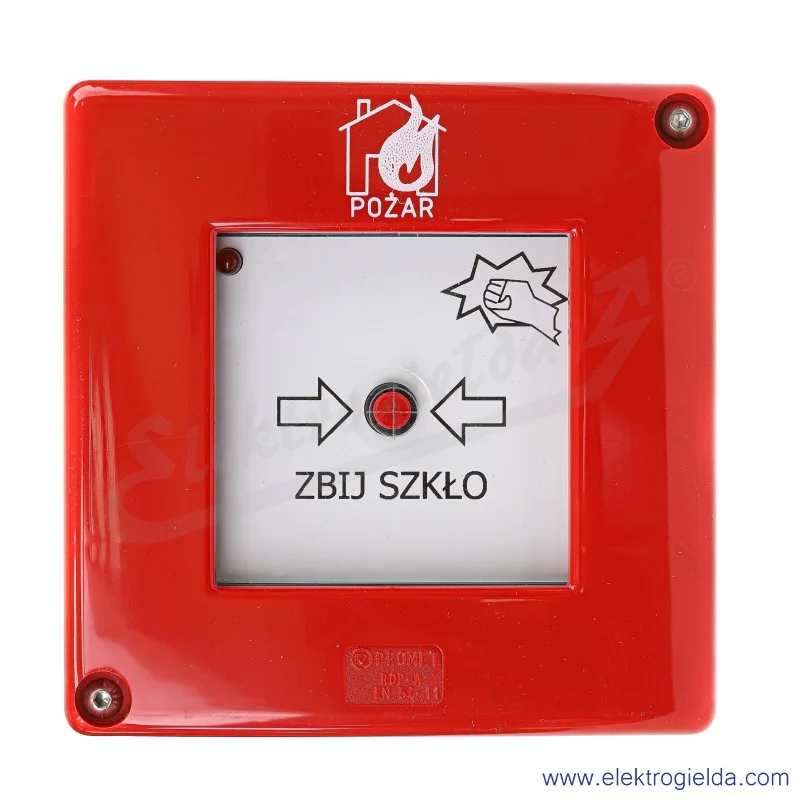 Ręczny ostrzegacz pożarowy ROP-A D1/2K XY 24VAC/DC-230VAC CB 0 bez młoteczka 1xLED czerwony migający