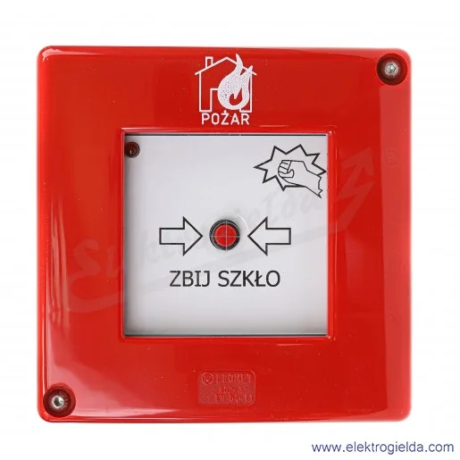Ręczny ostrzegacz pożarowy ROP-A D1/2K XY 24VAC/DC-230VAC CB 0 bez młoteczka 1xLED czerwony migający