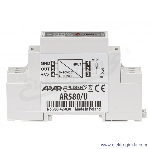 Przetwornik temperatury AR580/U wyjście 0..10VDC, wejścia: Pt100, J, K, S, N, E Przetwornik temperatury AR580/U wyjście 0..10VDC, wejścia: Pt100, J, K, S, N, E
