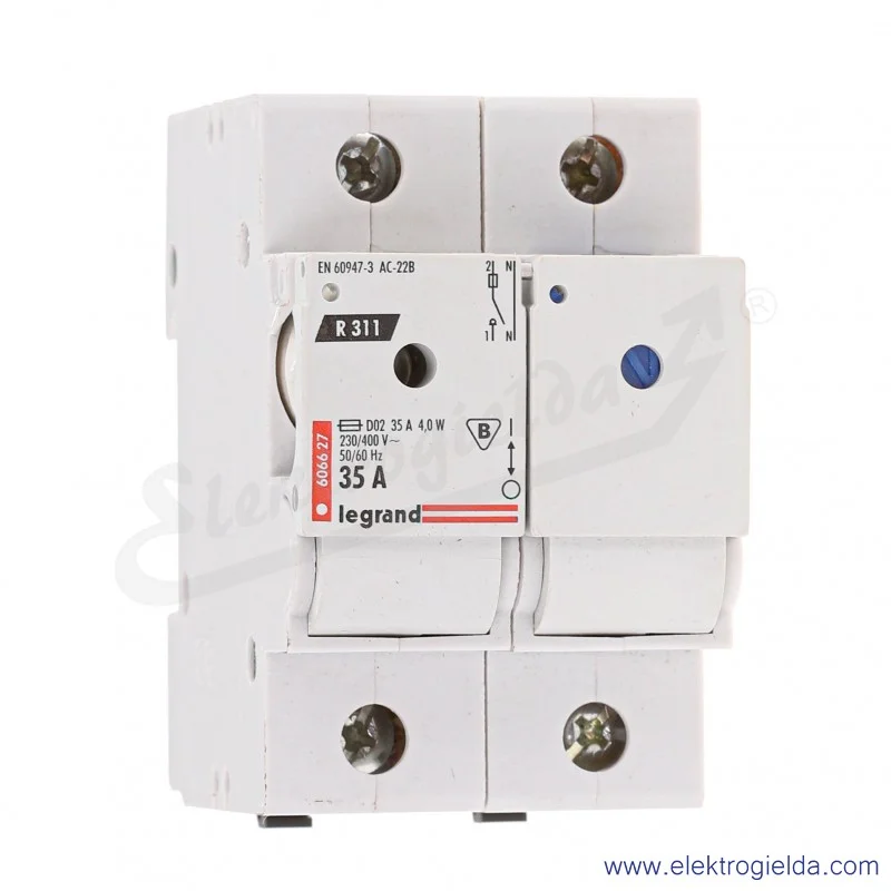 Rozłącznik bezpiecznikowy 606627 R311 35A 1P+N, 400V, na bezpiecznik D02