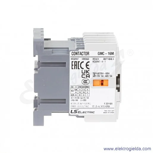 Stycznik GMC-16M 1NC, 7.5KW, napięcie cewki 230VAC