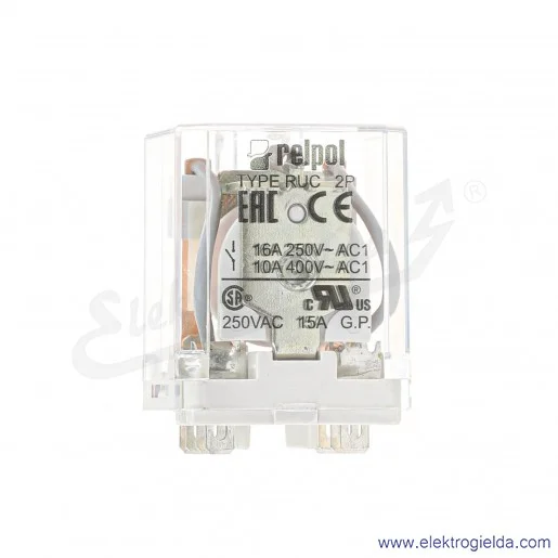 Przekaźnik elektromagnetyczny 860044 RUC-2012-26-1024 2P 24VDC styki AgNi, w obudowie, połączenie faston 187 (4,8 x 0,5 mm)