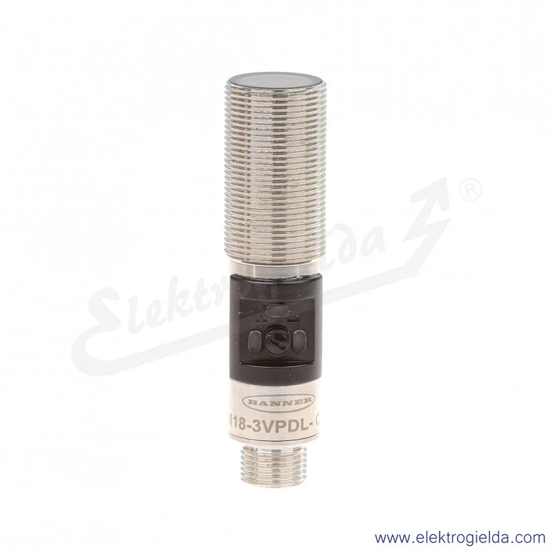 Czujnik odbiciowy 3088322 M18-3VPDL-Q8 zasięg 1..750mm, PNP, M12 4P, obudowa metalowa, zasilanie 10..30VDC