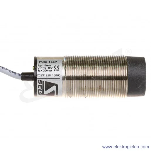 Czujnik indukcyjny PCID 15ZP 10..30VDC, zasięg 15mm, PNP NO, tuleja M30, czoło wystające, przewód 2m
