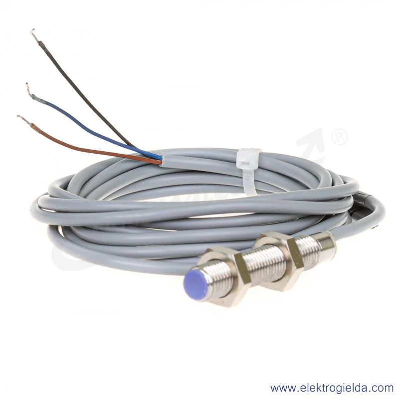 Czujnik indukcyjny PCID 3 RP 10..30VDC, zasięg 3mm, PNP NC, tuleja M8, przewód 2m, długość 45mm