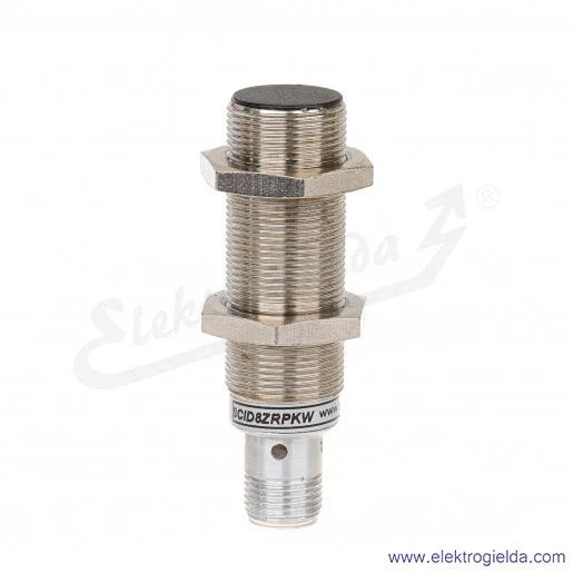 Czujnik indukcyjny SCID 8ZRPKW zasięg 8mm, 10..30VDC, PNP NO+NC, tuleja 66mm mosiężna M18, złącze M12 4P
 