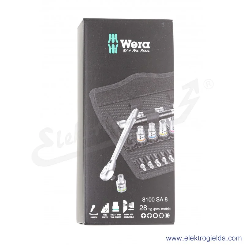 Zestaw z grzechotką 004018 8100 SA 8 ZYKLOP Metal Switch 1/4" + bity+ nasadki