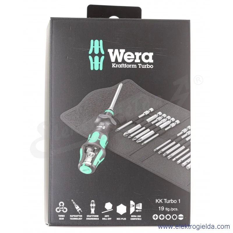Wkrętak z wymiennymi trzpieniami 057482 Kraftform Kompakt Turbo 1, 19-częściowy