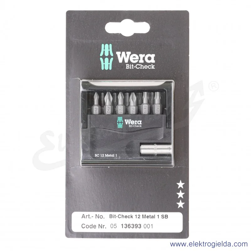Zestaw bitów 136393 BIT CHECK 12 Metal 1 SB, 1/4" 12 częściowy
