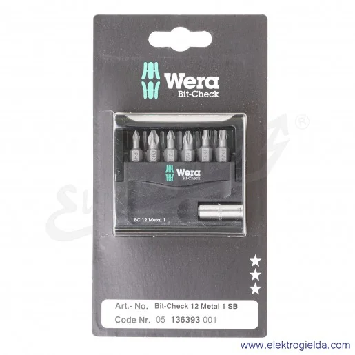 Zestaw bitów 136393 BIT CHECK 12 Metal 1 SB, 1/4" 12 częściowy